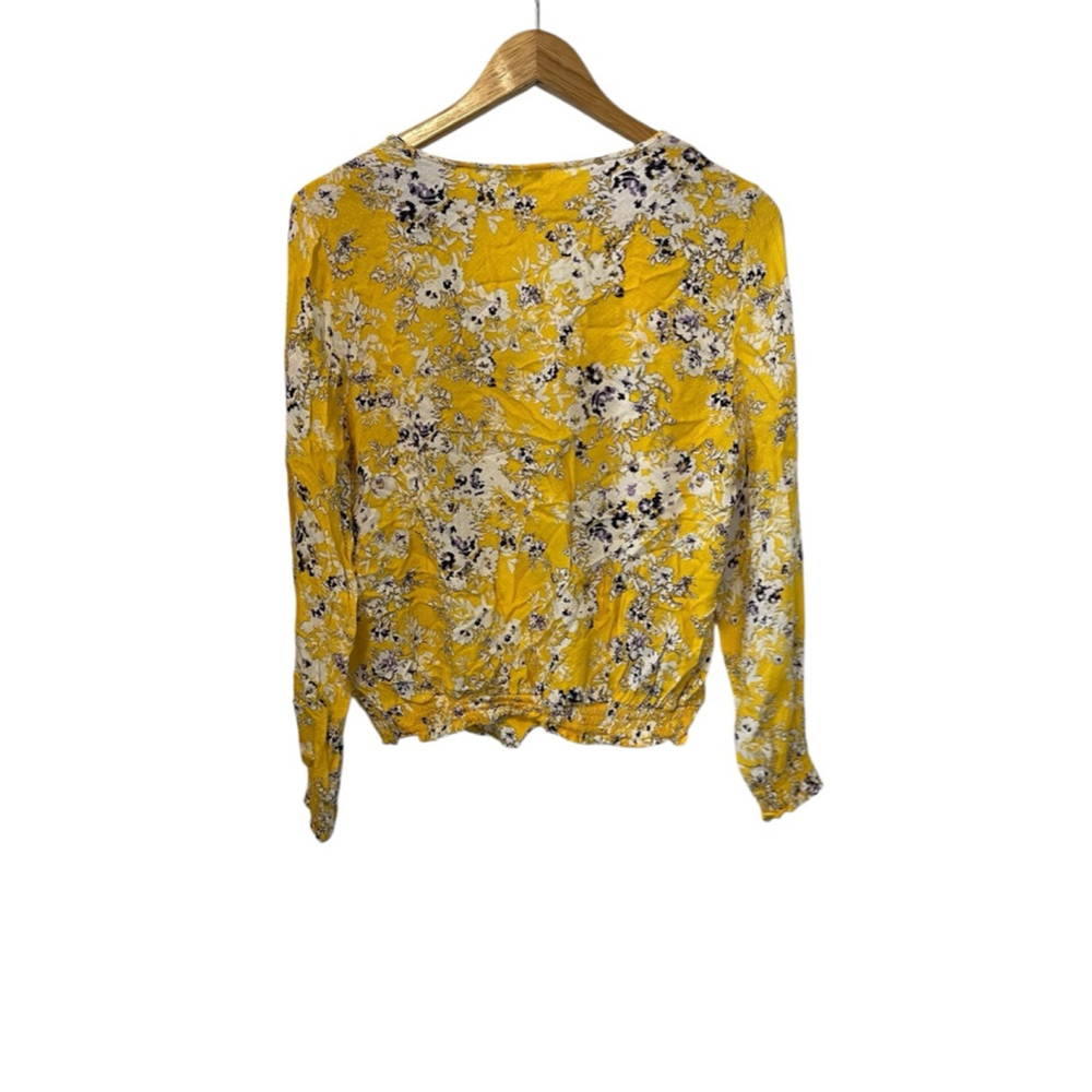 Rose + Olive Yellow Floral Wrap Style Blouse Boho Cottagecore Medium - Picture 6 of 10